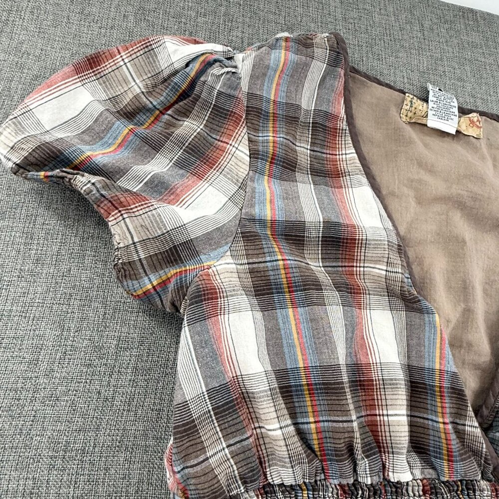 Billabong Vintage Plaid Dress Lined Low V-Neck Short Sleeve 100% Cotton Large - Picture 5 of 14